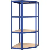 vidaXL Hoekrek met 4 planken, blauw, staal en houtvezel