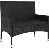 vidaXL Tuinbank 2-zits met kussens poly rattan zwart