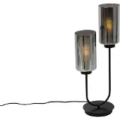 QAZQA Art Deco tafellamp zwart met smoke glas 2-lichts - Laura