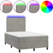 vidaXL Boxspring met matras en LED fluweel lichtgrijs 120x200 cm