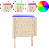 vidaXL Hoofdbord LED 103x16x118/128 cm stof crèmekleurig