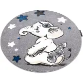 Rugsx Tapijt PETIT ELEPHANT OLIFANTJE Sterretje ROND grijskleuring cirkel 120 cm