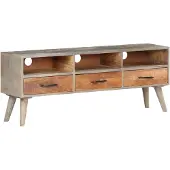 vidaXL Tv-meubel 130x35x51 cm massief ruw mangohout grijs