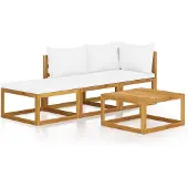 vidaXL 4-delige Loungeset met kussens massief acaciahout crème