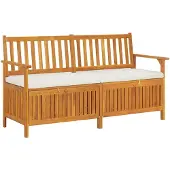 vidaXL Opbergbankje met kussen 148 cm massief acaciahout