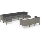 vidaXL 10-delige Loungeset met kussens poly rattan grijs
