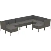 vidaXL 9-delige Loungeset met kussens poly rattan grijs