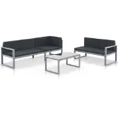 vidaXL 3-delige Loungeset met kussens aluminium zwart