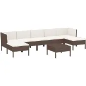 vidaXL 8-delige Loungeset met kussens poly rattan bruin
