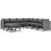 vidaXL 9-delige Loungeset met kussens poly rattan grijs