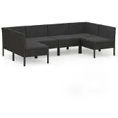 vidaXL 6-delige Loungeset met kussens poly rattan zwart