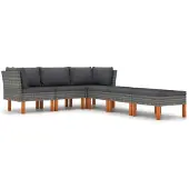 vidaXL 6-delige Loungeset met kussens poly rattan grijs
