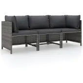 vidaXL Tuinbank 3-zits met kussens poly rattan grijs