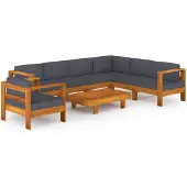 vidaXL 8-delige Loungeset met donkergrijze kussens acaciahout