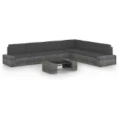 vidaXL 7-delige Loungeset met kussens poly rattan grijs