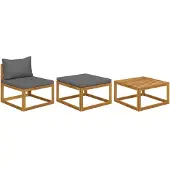vidaXL 3-delige Loungeset met kussens massief acaciahout
