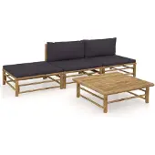 vidaXL 4-delige loungeset voor de tuin met donkergrijze kussens, bamboe