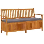 vidaXL Opbergbankje met kussen 148 cm massief acaciahout