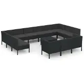 vidaXL 14-delige Loungeset met kussens poly rattan zwart