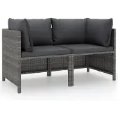 vidaXL Tuinbank 2-zits met kussens poly rattan grijs