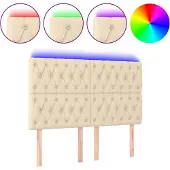 vidaXL Hoofdbord LED 160x7x118/128 cm stof crèmekleurig