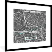 PosterMonkey Fotolijst incl. Poster - Plattegrond – Bobigny – Stadskaart – Kaart – Frankrijk - 40x40 cm - Posterlijst