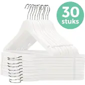LifeGoods Kledinghangers - Met Broeklat - Hardhout - Wit - 30 Stuks