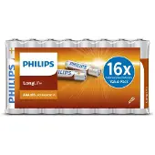 Philips LongLife R03L16F/10, Wegwerpbatterij, AAA, Zinkchloride, 1,5 V, 16 stuks, Bevat geen cadmium (Cd) of kwik (Hg)