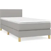 vidaXL Boxspring met matras stof lichtgrijs 90x200 cm