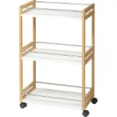 Excellent houseware Keuken opberg trolley/roltafel met 3 plankjes - bruin/wit - bamboe - 51 x 30 x 80 cm - Opberg trolley