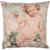 Clayre & Eef Kussenhoes 45x45 cm Roze Wit Polyester Engel Sierkussenhoes Roze Sierkussenhoes