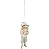 Clayre & Eef Kersthanger Kind 11 cm Roze Polyresin Kerstboomversiering Roze Kerstboomversiering