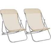 vidaXL Strandstoelen 2 st textileen en gepoedercoat staal crèmekleurig