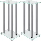 vidaXL Luidsprekerstandaards 2 st 4 pijlers gehard glas zilverkleurig