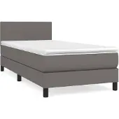 vidaXL Boxspring met matras kunstleer grijs 100x200 cm
