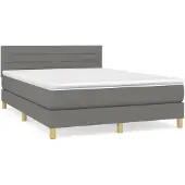 vidaXL Boxspring met matras stof donkergrijs 140x200 cm