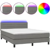 vidaXL Boxspring met matras en LED stof donkergrijs 140x190 cm