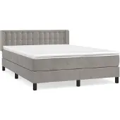 vidaXL Boxspring met matras fluweel lichtgrijs 140x190 cm