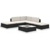vidaXL 6-delige Loungeset met kussens poly rattan zwart