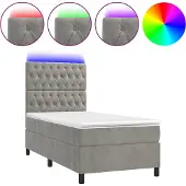 vidaXL Boxspring met matras en LED fluweel lichtgrijs 80x200 cm