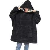 Linnick Hoodie Flanel Fleece Deken Met Mouwen Croco - black