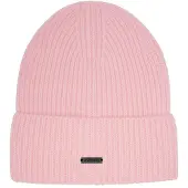 Stone Valley 100% Wol Roze Geribbelde Muts met Zwart Metalen Logo