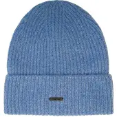 Stone Valley 100% Wol Blauw Geribbelde Muts met Zwart Metalen Logo