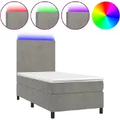 vidaXL Boxspring met matras en LED fluweel lichtgrijs 90x190 cm