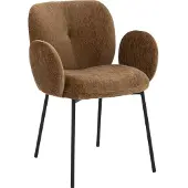 Goossens Eetkamerstoel Eller bruin stof met armleuning, modern design