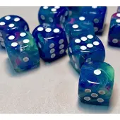 Chessex Dice Set - Festive Waterlilly 16mm - Green-Blue D6 (12 stuks)