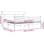 vidaXL Bedframe met hoofdbord massief hout grijs 200x200 cm