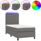 vidaXL Boxspring met matras en LED kunstleer grijs 90x190 cm