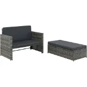 vidaXL 2-delige Loungeset met kussens poly rattan grijs