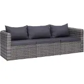 vidaXL 3-delige Loungeset met kussens poly rattan grijs
